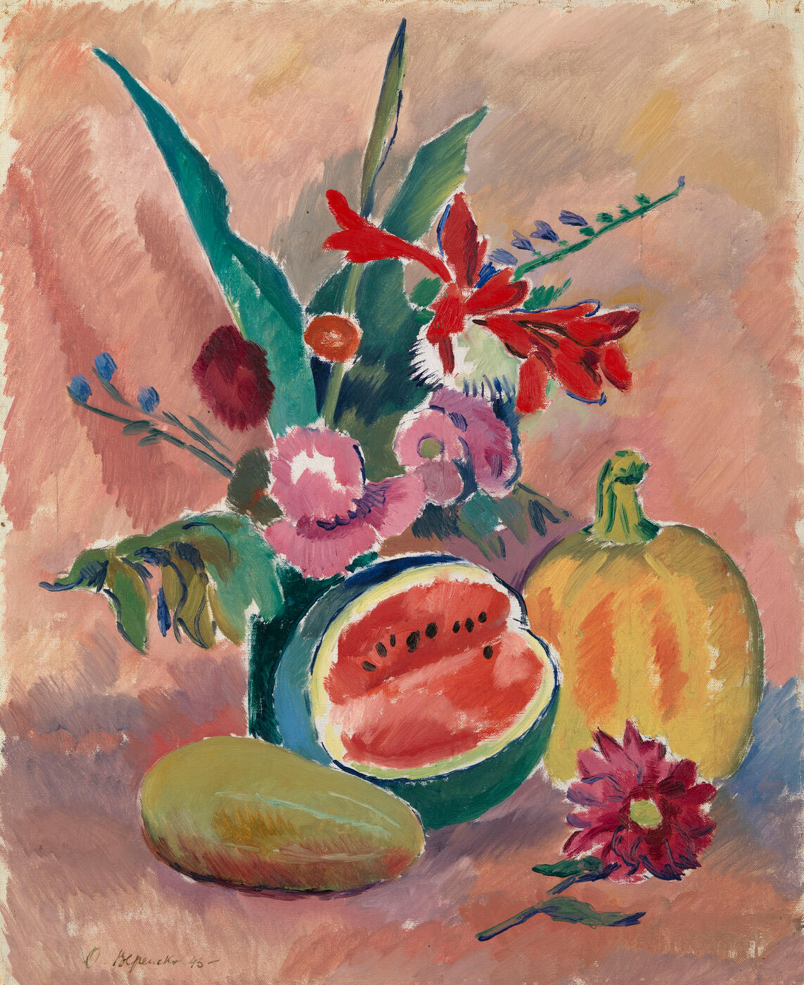 Still Life with  Flowers and Watermelon