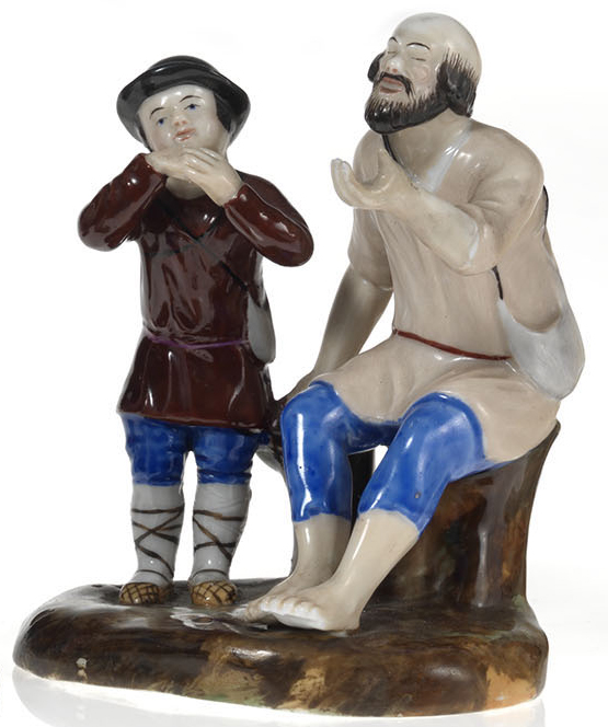 A Small Porcelain Composition of a Blind Beggar and His Son