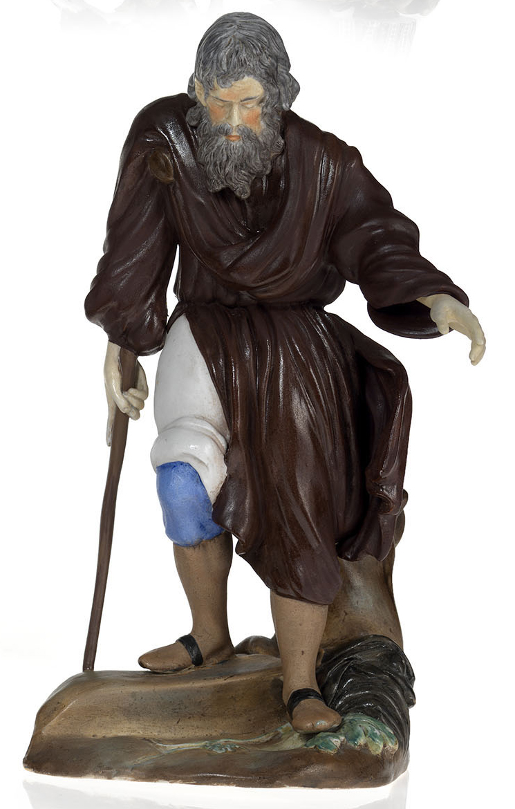 A Painted Biscuit Spill Vase in a Form of a Blind Beggar
