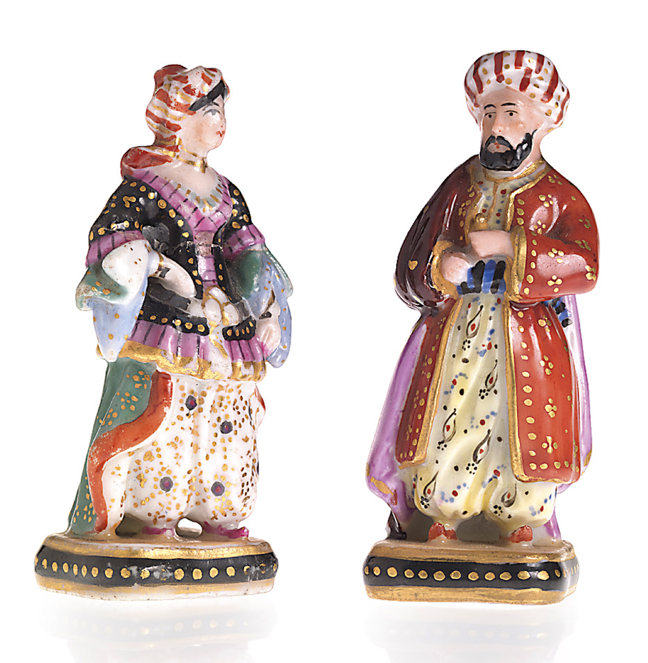 Two Russian Miniature  Porcelain Figurines of an Ottoman Couple
