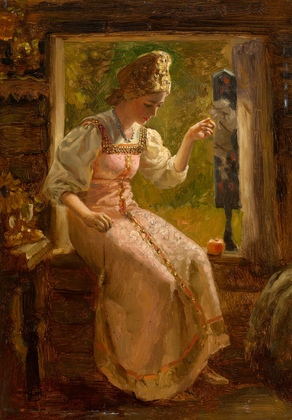 Young Woman Spinning Yarn by the Window