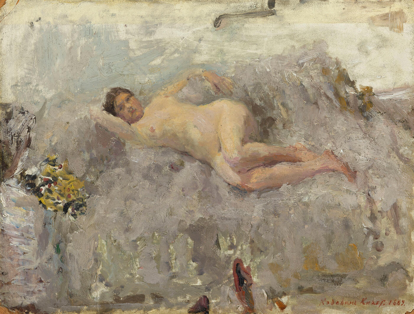 Reclining Nude on White Drapes