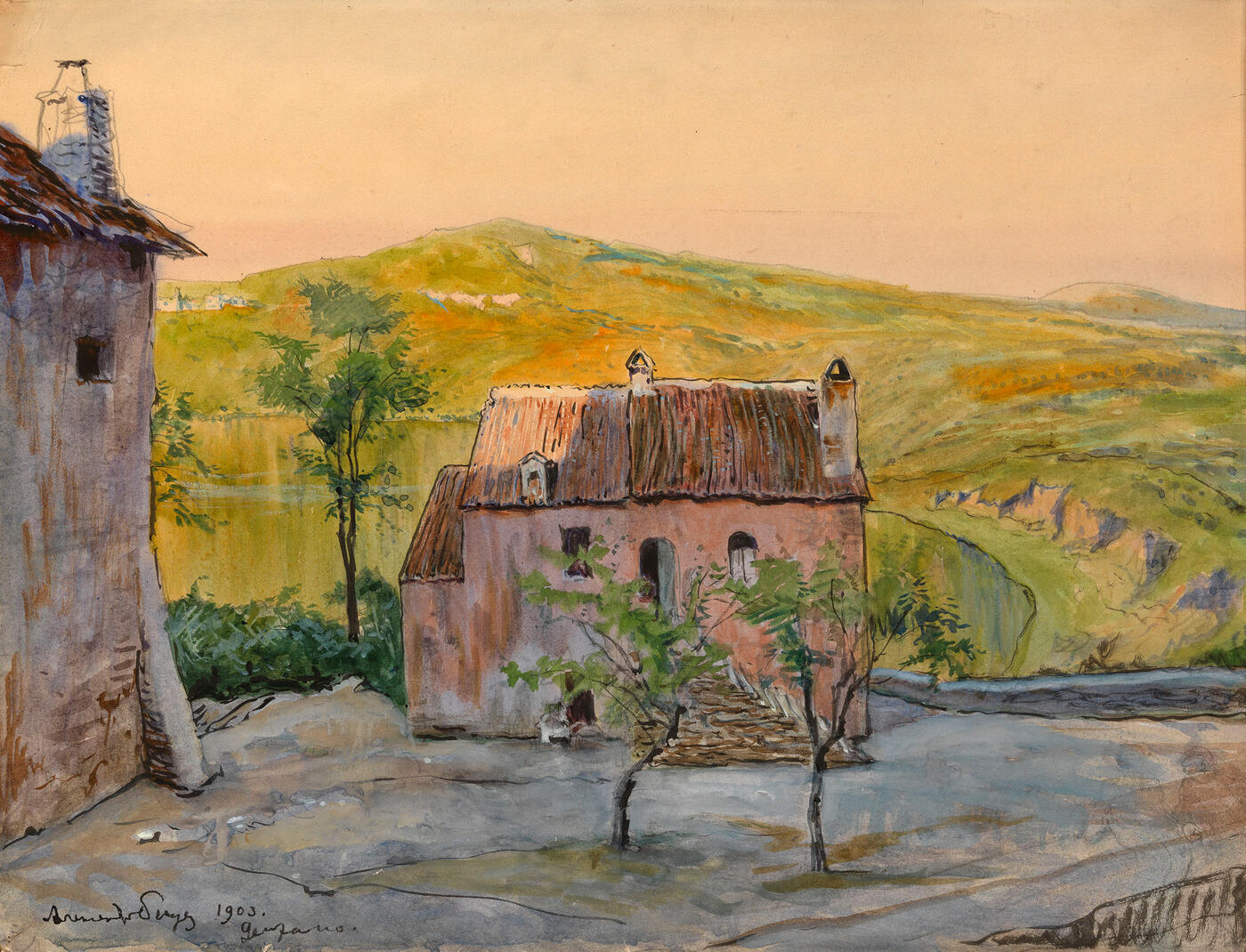 Landscape with a Pink House in Genzano, Italy