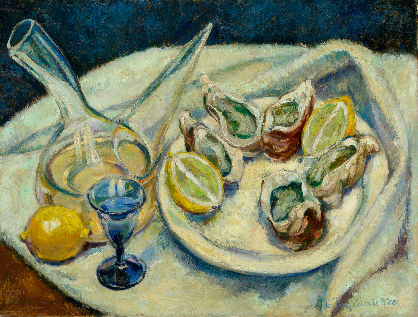 Still Life with Oysters, White Wine and Lemons