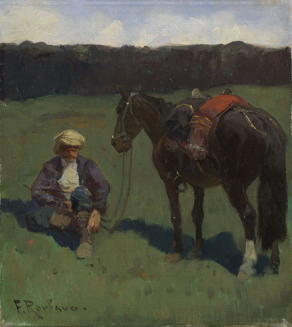 A Horseman Resting next to his Steed