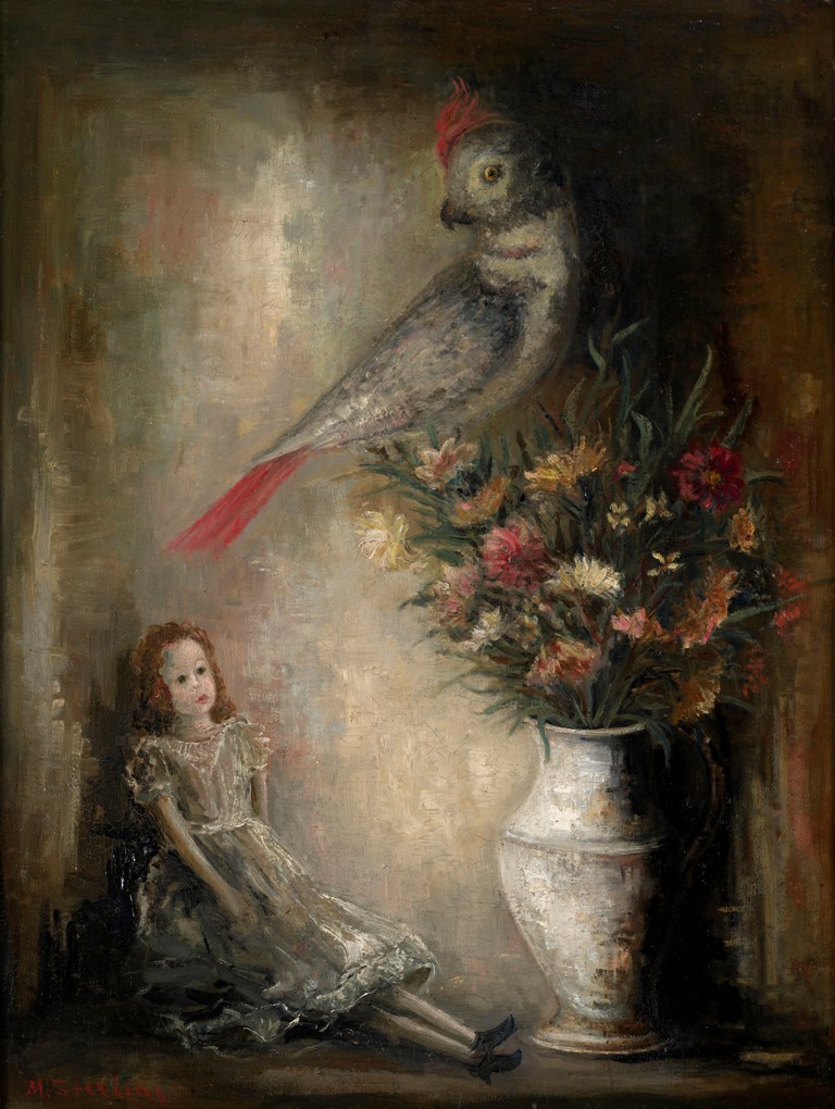 Still Life with Doll, Parrot and Flowers
