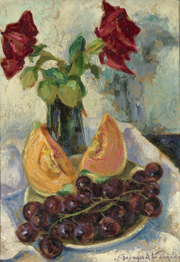 Still Life with Melon, Roses and Grapes
