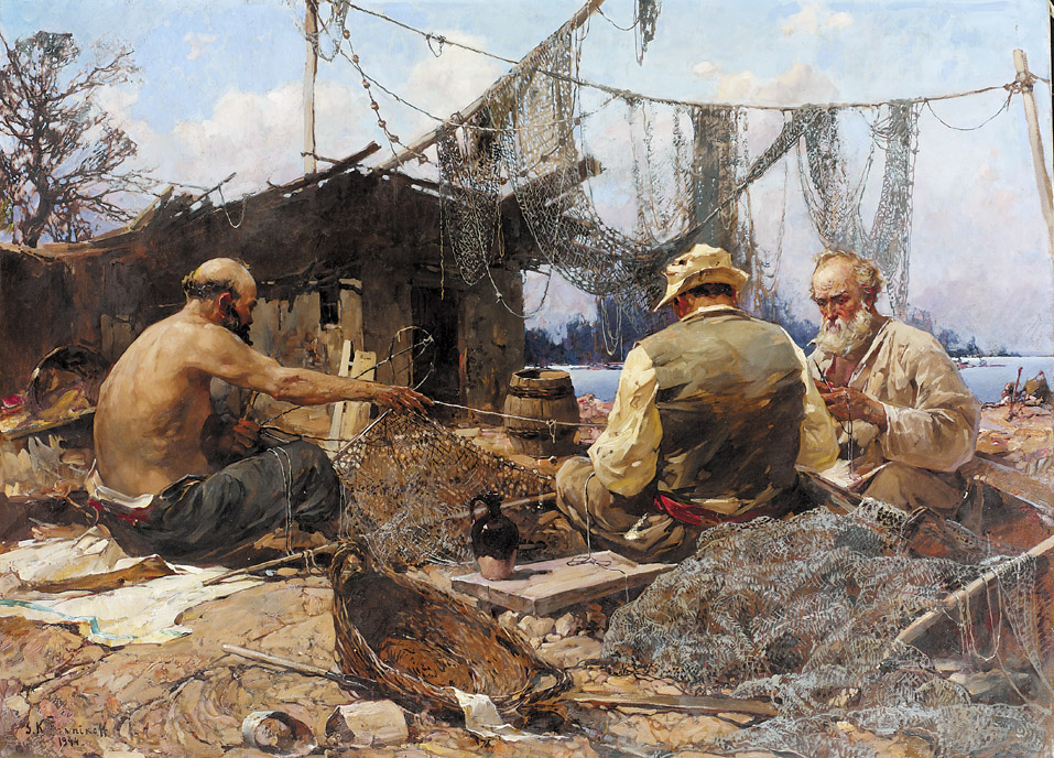 Fishermen Repairing Nets