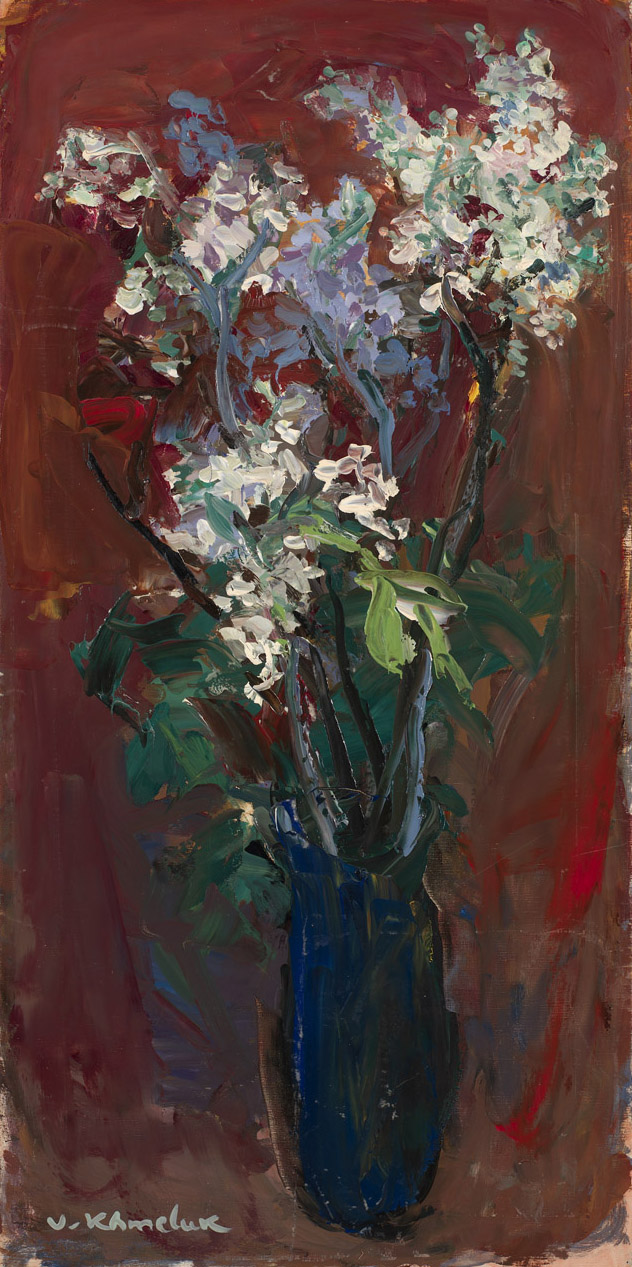 Still Life with White Flowers in a Blue Vase