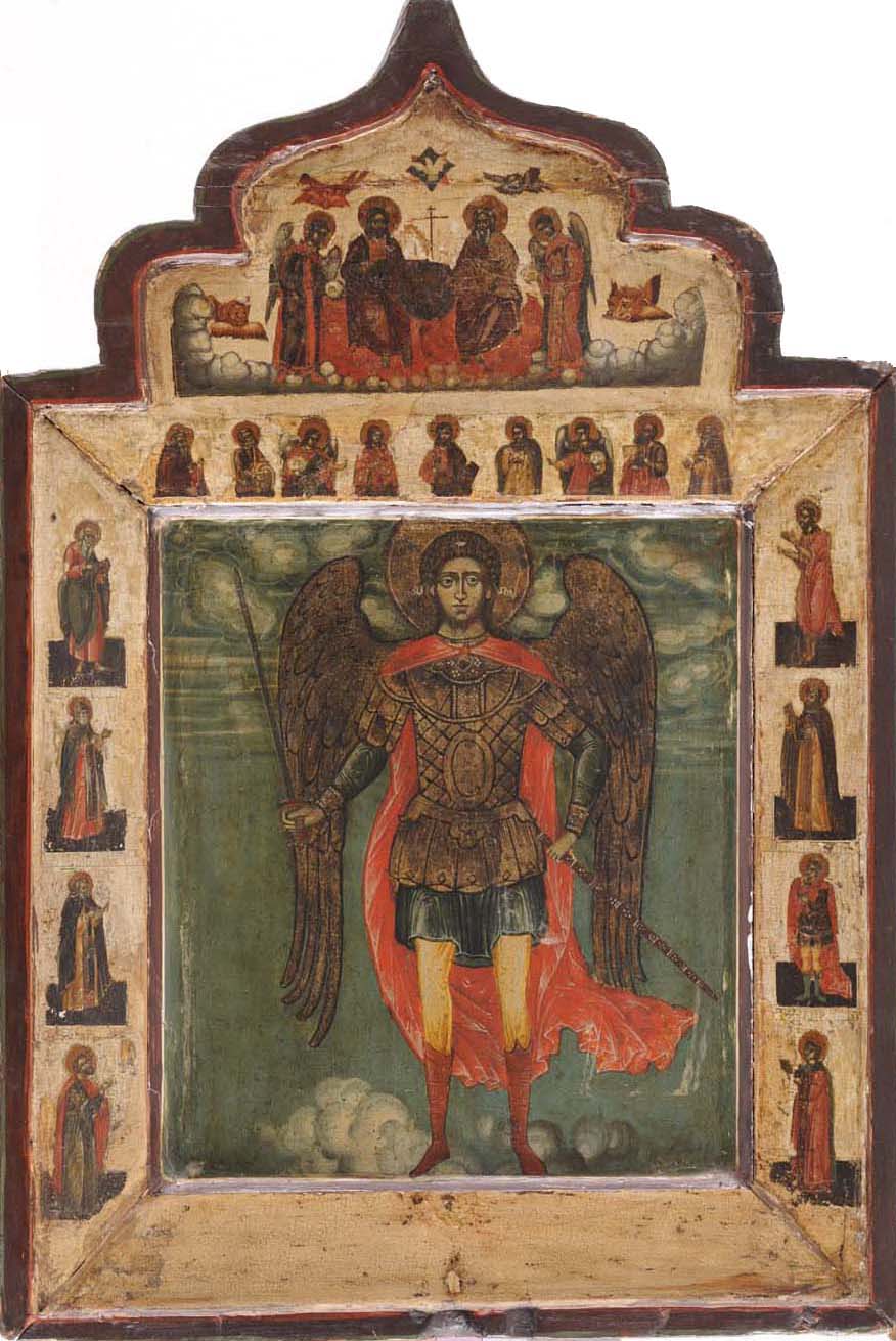 RUSSIAN, THE CASE DATING TO THE XVII CENTURY, THE INSET ICON TO THE XVIII CENTURY