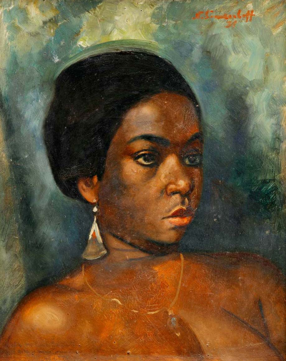 Portrait of an African Girl with a Golden Earring and A Sketch of a Town Street (on the reverse)