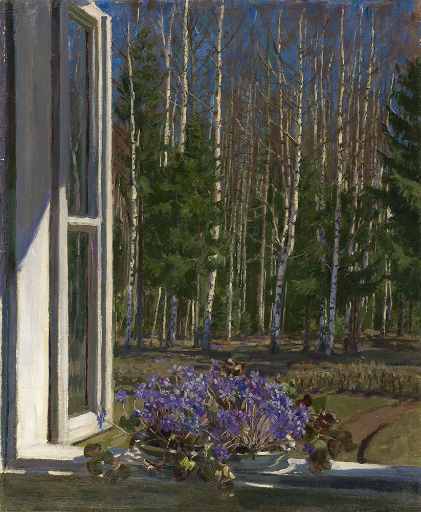 Spring Landscape with Violets