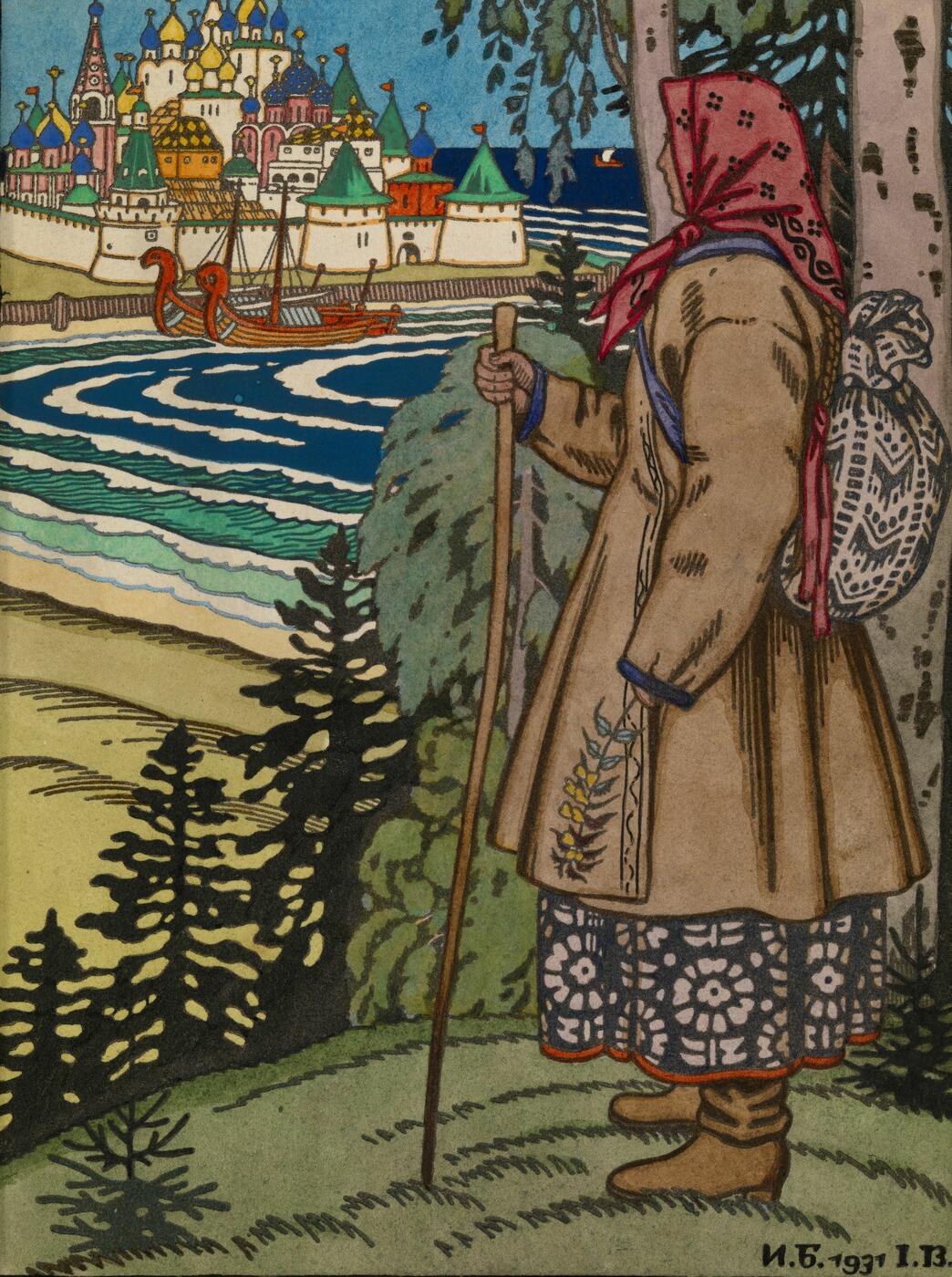 Peasant Girl. Illustration for "Les Contes de l'Isba"