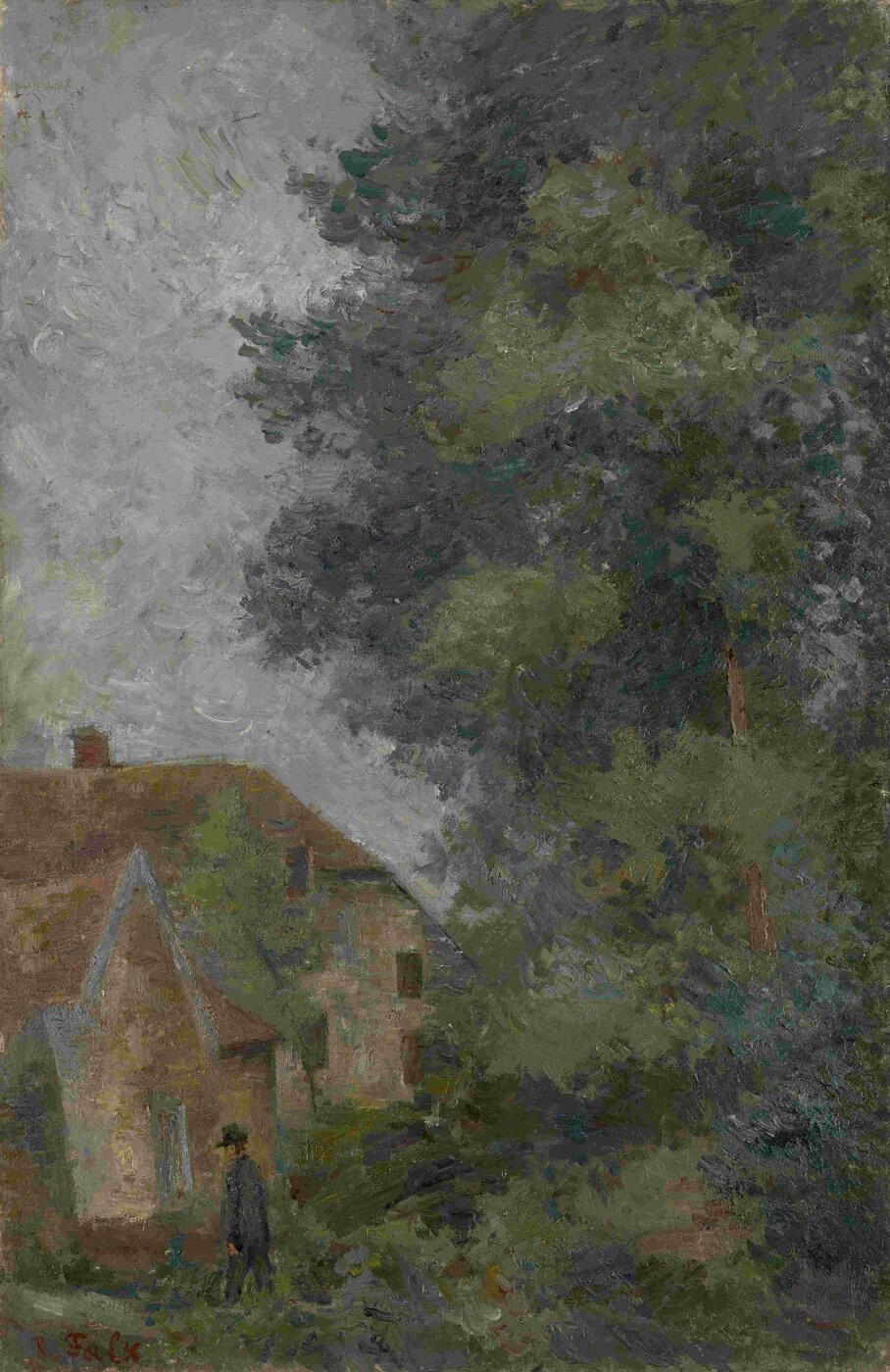 Village Landscape with Tall Trees