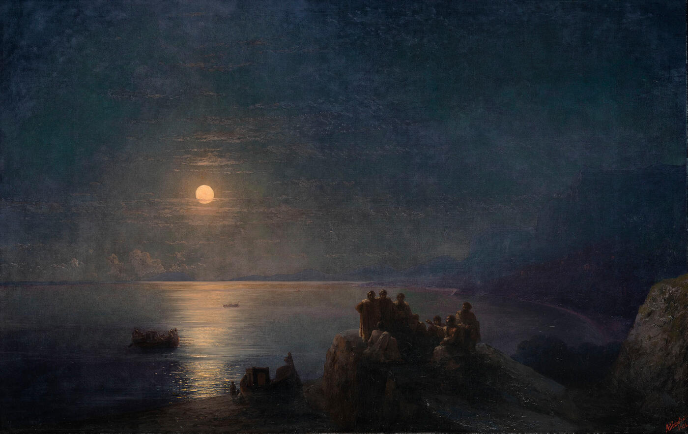 Classical Poets on a Moonlit Shore in Ancient Greece
