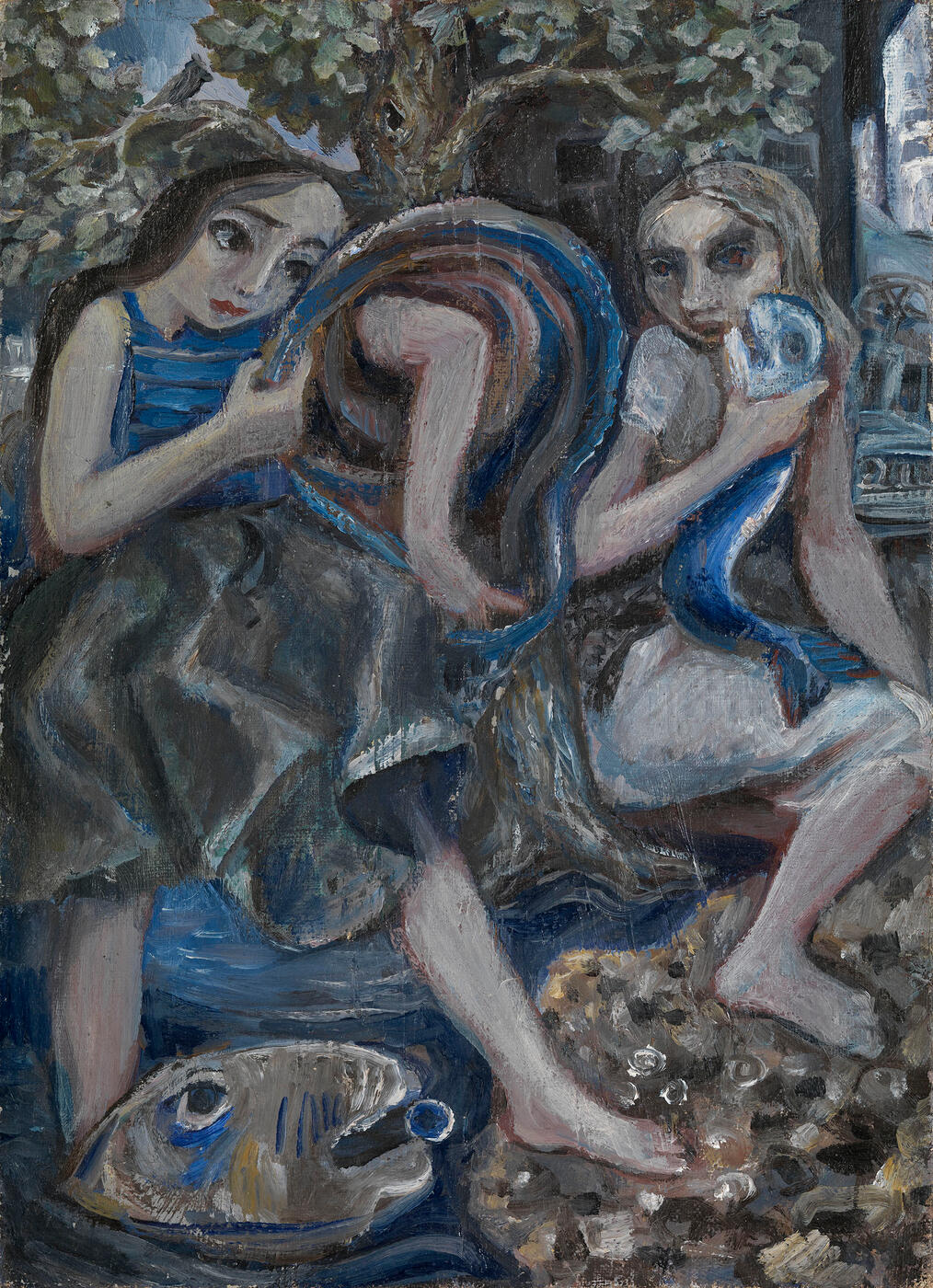 Two Girls with Fish