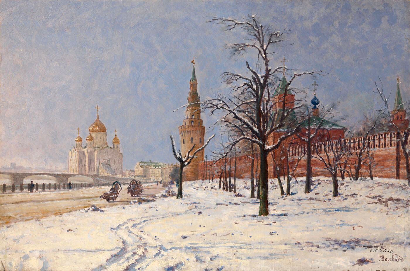 View of the Kremlin and Cathedral  of Christ the Saviour in Winter