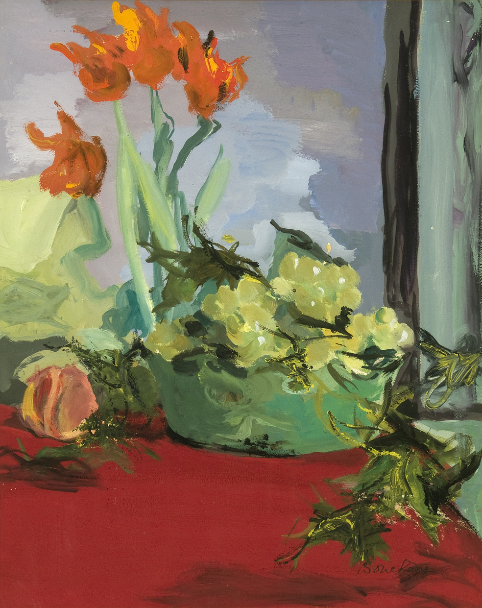 Still Life with a Vase and Red Tulips