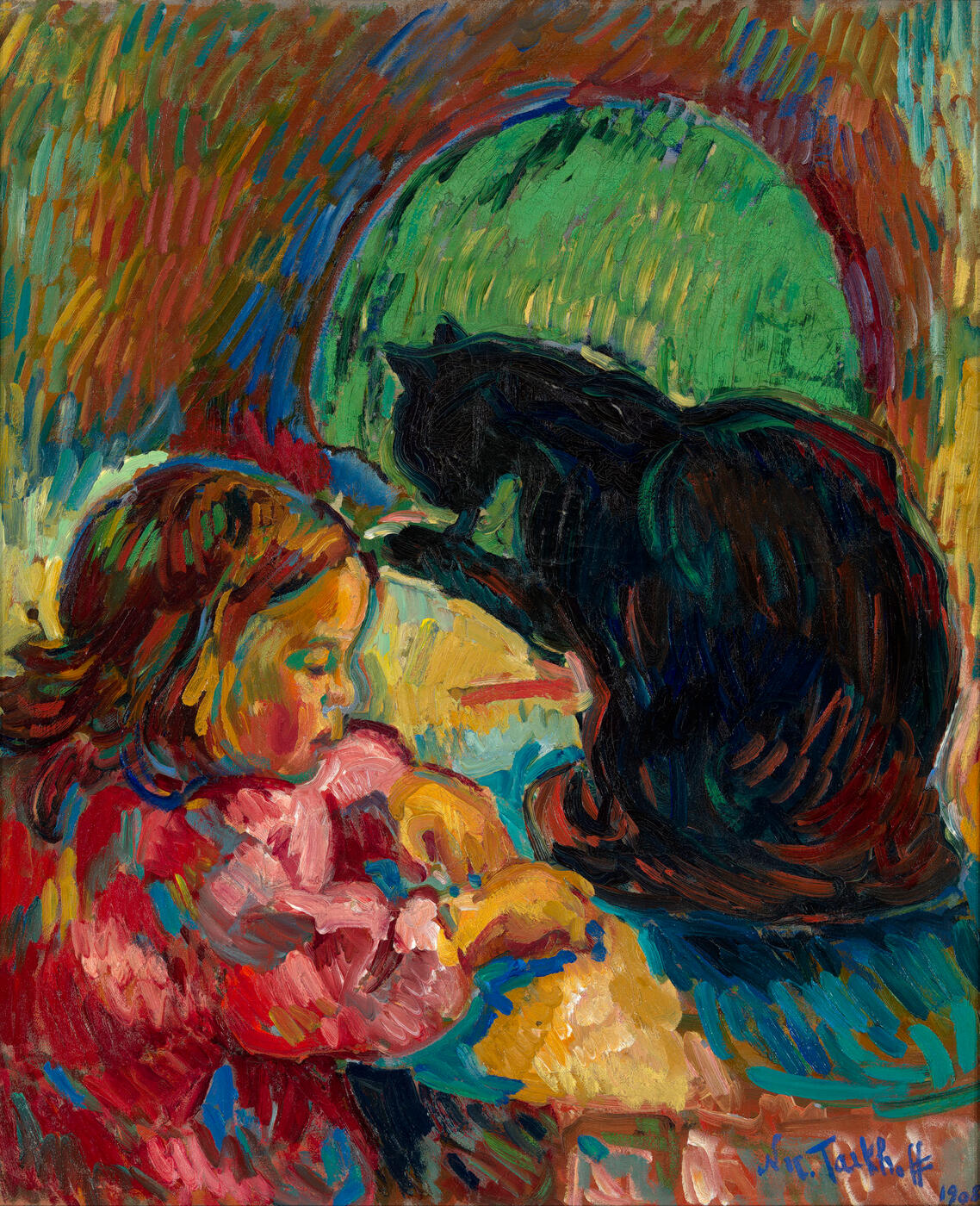 Young Child with a Black Cat