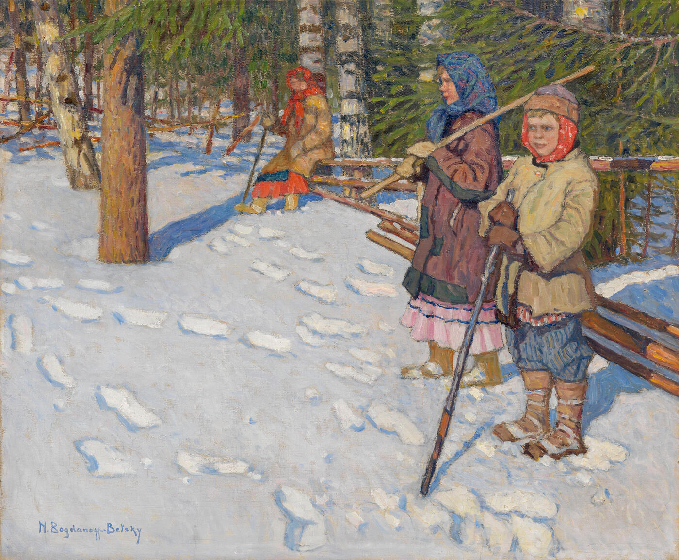 Children in a Wintry Forest