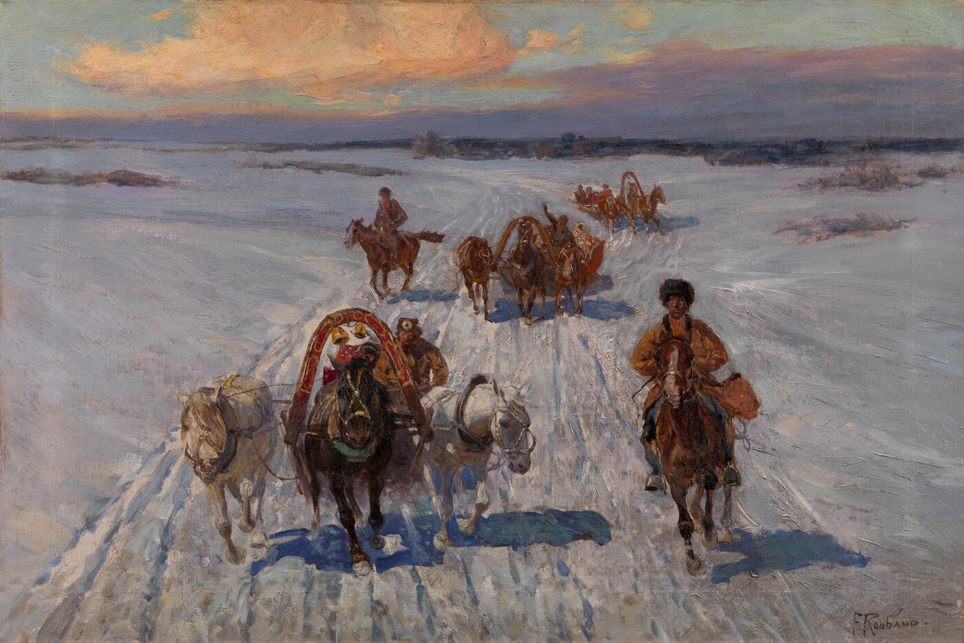 Peasants on Troikas in Winter