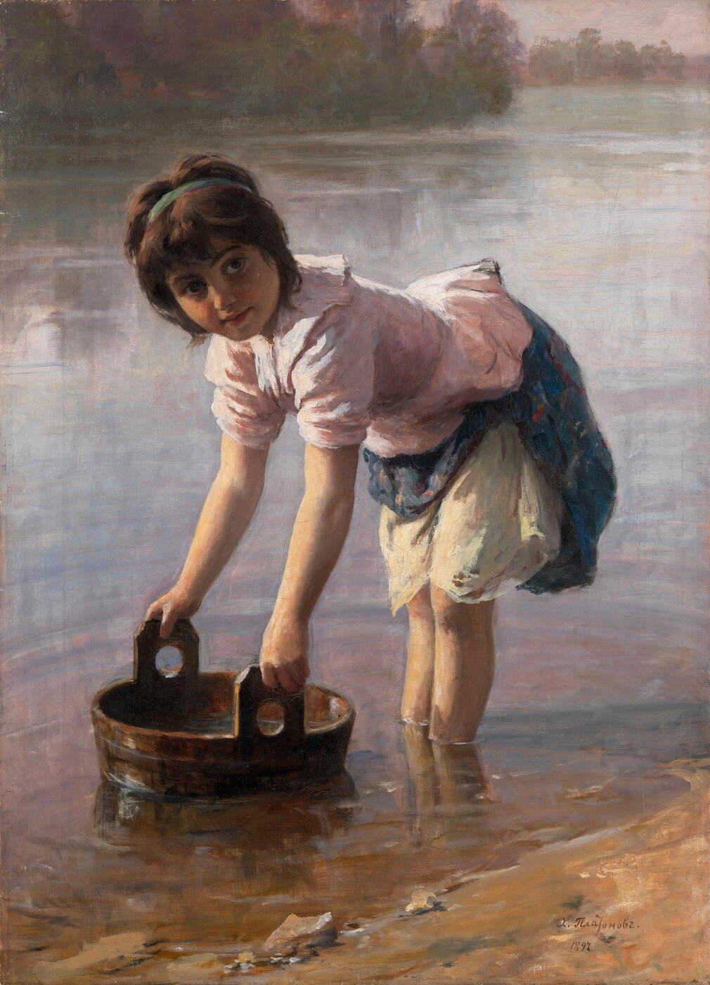 Girl Doing Laundry in a River