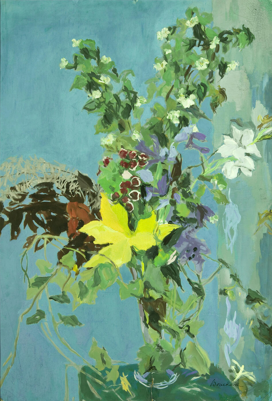Large Bouquet of Flowers on a Blue Background