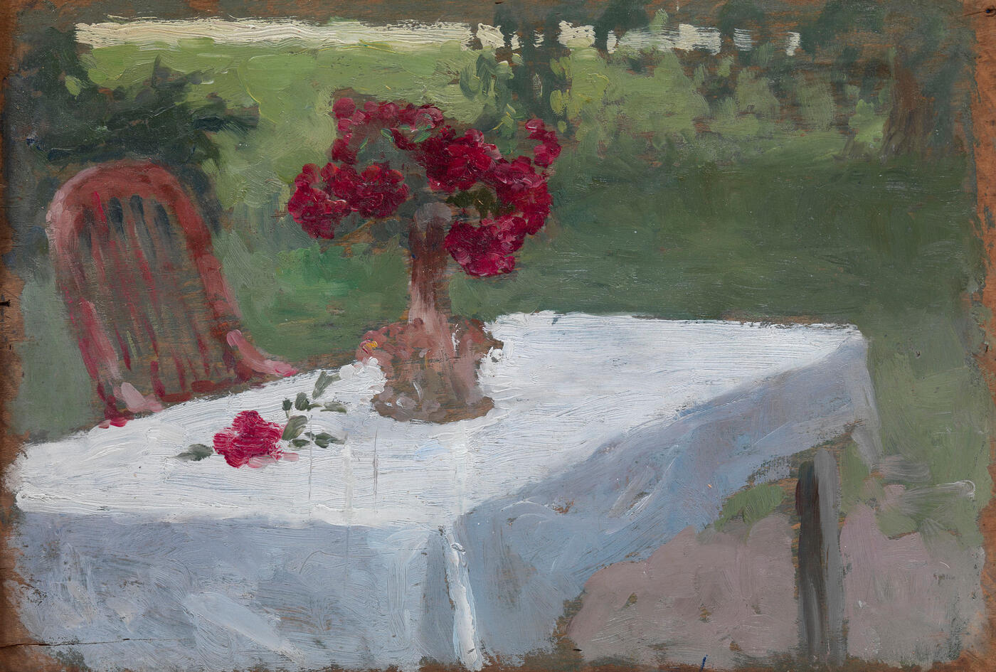 Flowers on the Garden Table and Forest Path