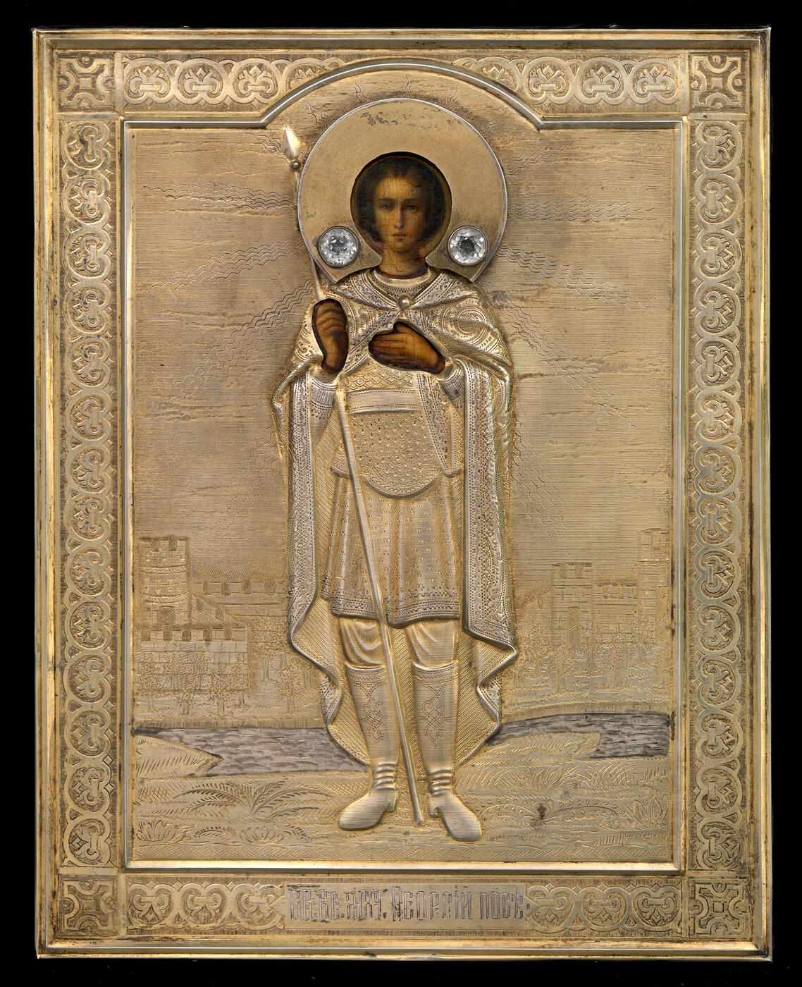 OIL ON PANEL, OKLAD WITH MAKER'S MARK I(?)E IN CYRILLIC, MOSCOW, 1899-1908, 84 STANDARD