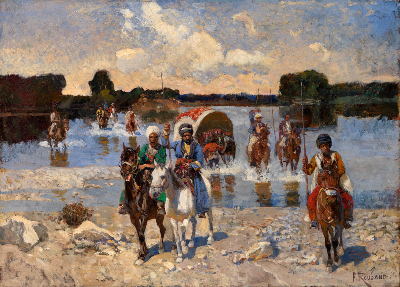 Circassian Horsemen Fording a River