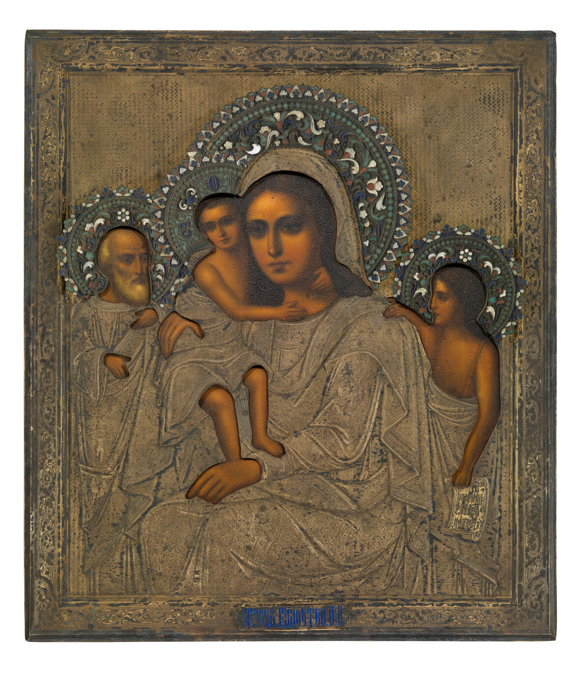 OIL ON PANEL, OKLAD STAMPED WITH MAKER'S MARK NG IN CYRILLIC, MOSCOW, 1899-1907, 84 STANDARD