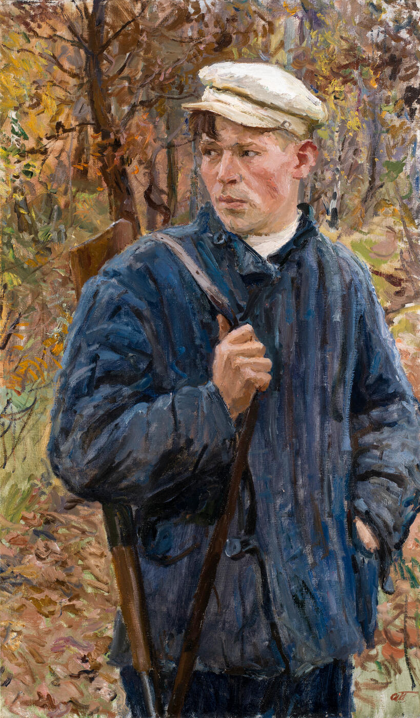 The Artist's Son Nikolai Plastov with a Rifle