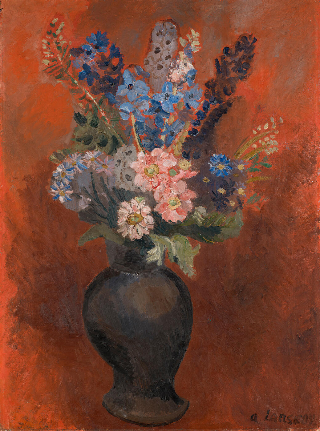 Bouquet of Flowers on a Red Background