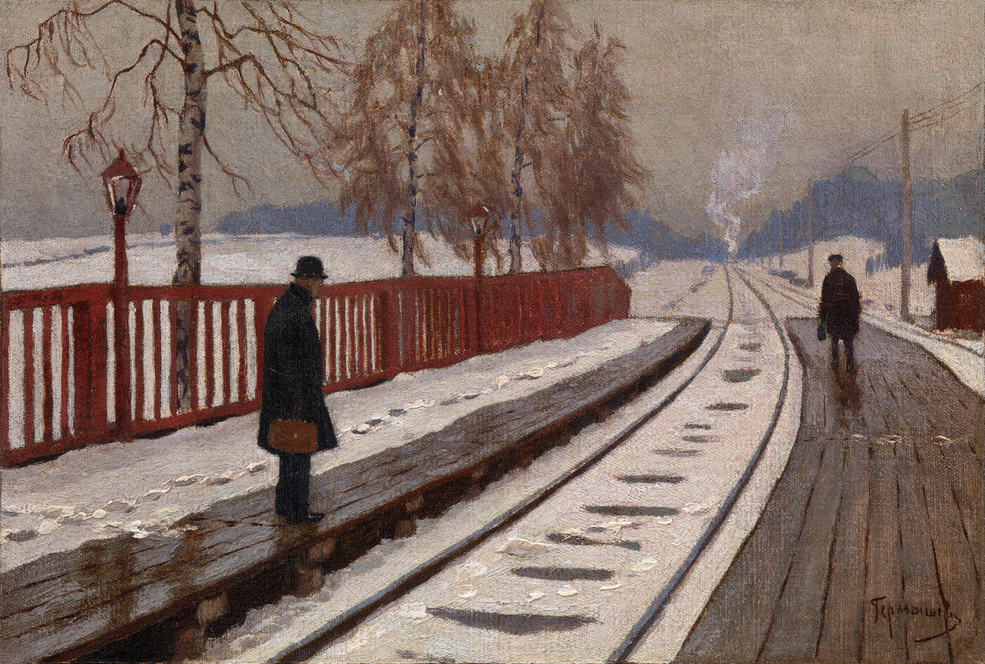 Winter Street Scene and On the Platform, two works