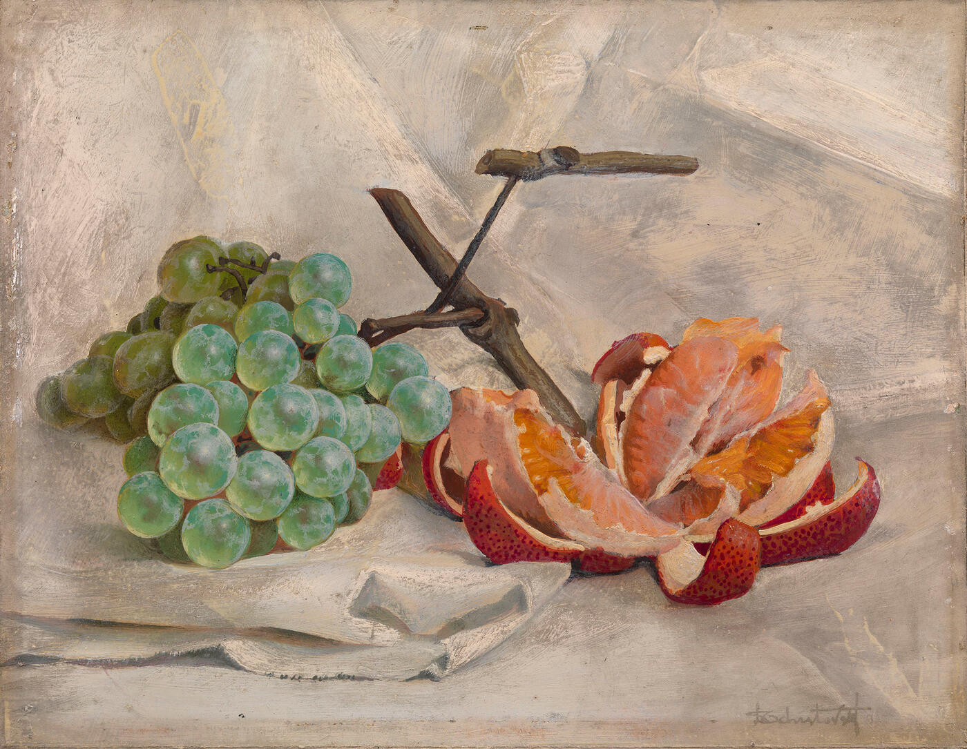 Still Life with Orange and Grapes