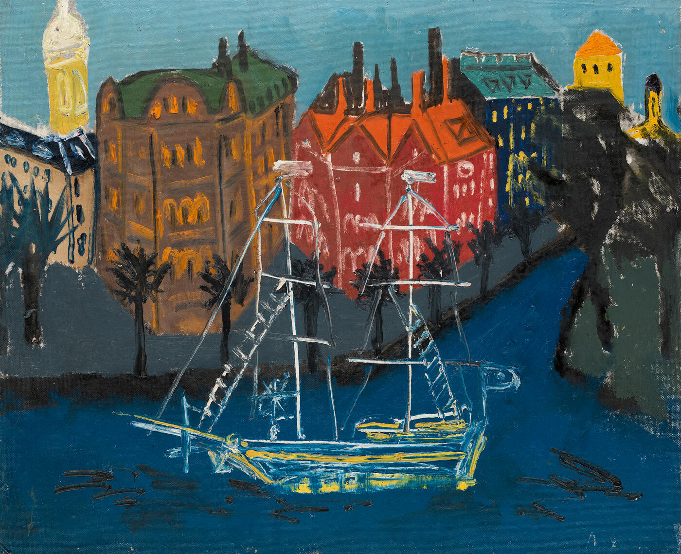 Cityscape with a Sailing Boat