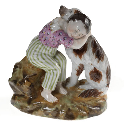 A Small Porcelain Composition of a Young Boy and His Dog