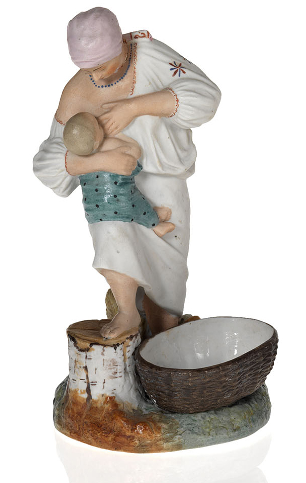 A Biscuit Porcelain Figurine of a Nursing Mother