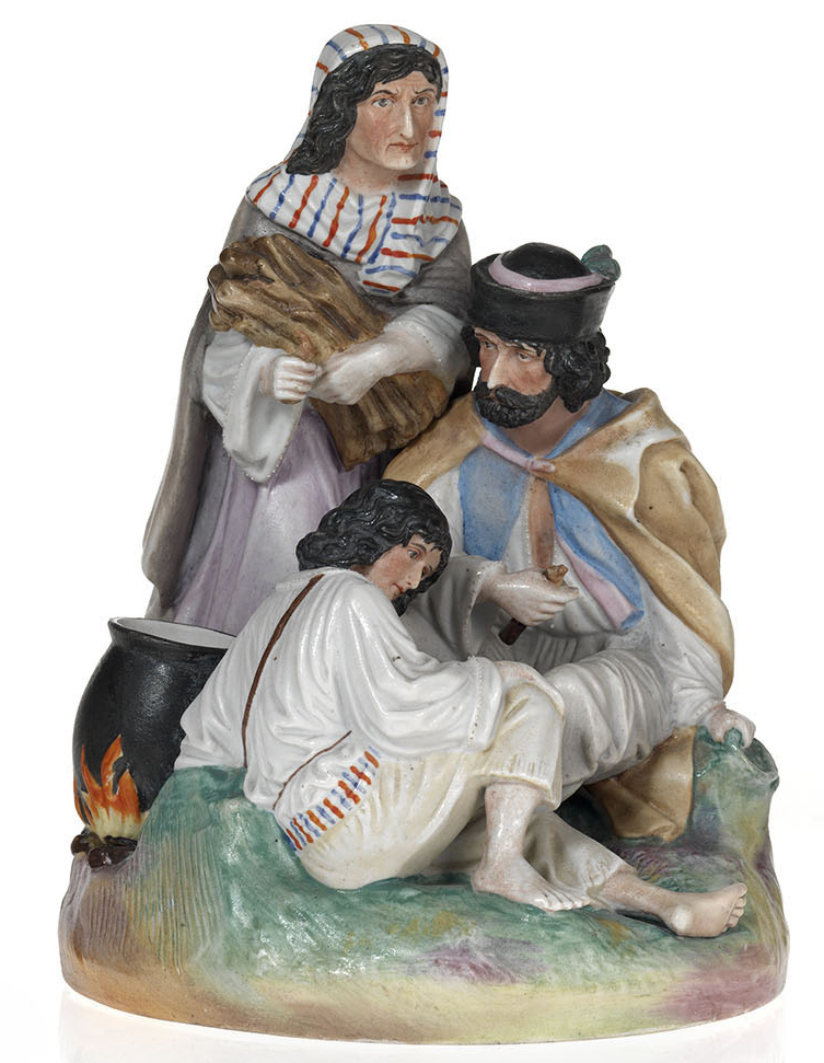 A Porcelain Composition of a Peasant Family Around a Bonfire