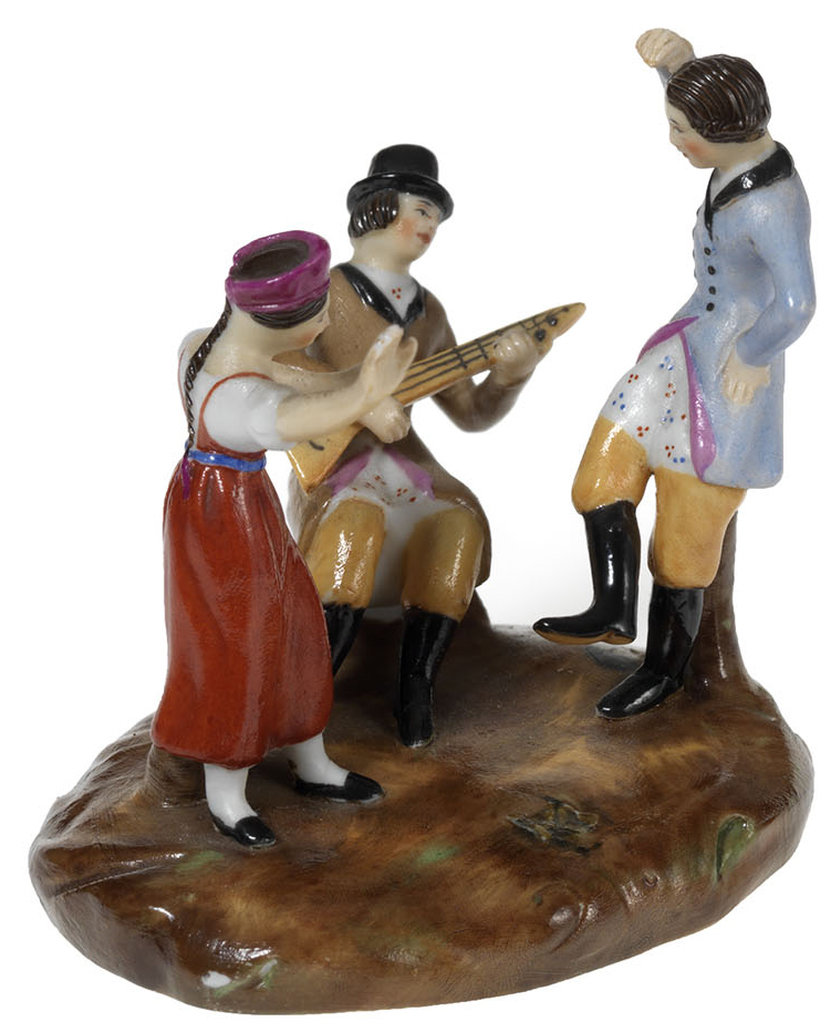 A Miniature Porcelain Composition of Dancing Peasants