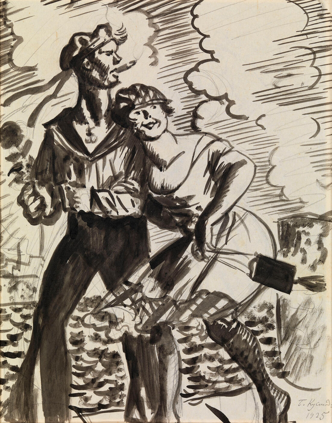 Sailor with His Sweetheart and Sketch for the Aforementioned Composition, from the series "Russian Types", double-sided work
