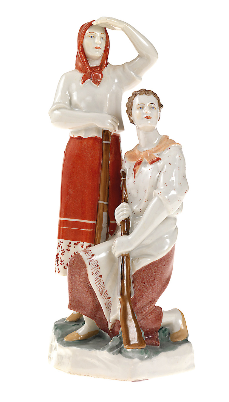 A Soviet Porcelain Figure Group "On Guard Duty"