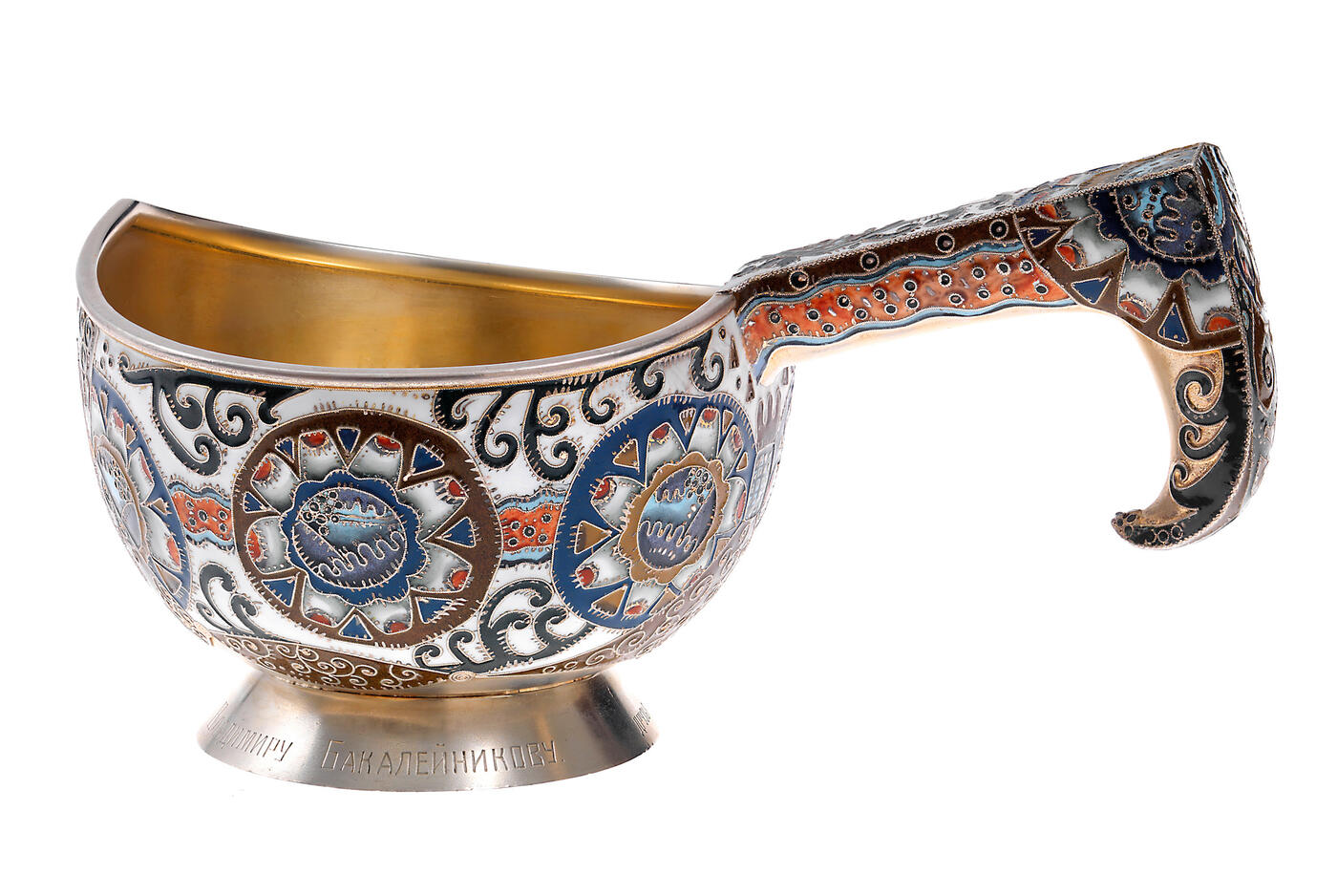 A Russian Silver-Gilt and Cloisonné Enamel Kovsh