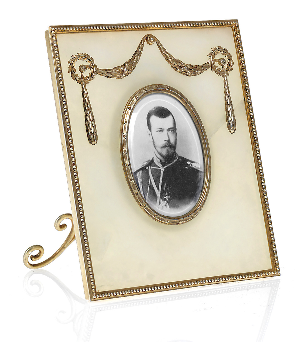 A Fabergé Silver-Gilt  and Bowenite Photograph Frame