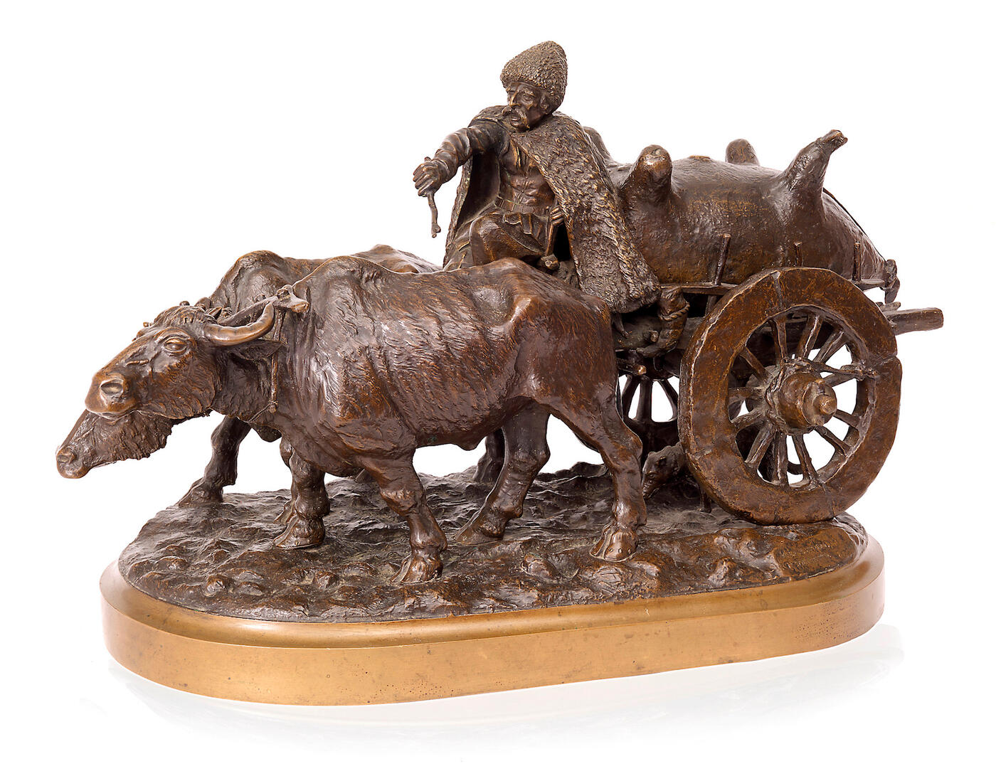 A Russian Bronze Composition of a Georgian with a Bull-Drawn Cart ("Arbakesh")