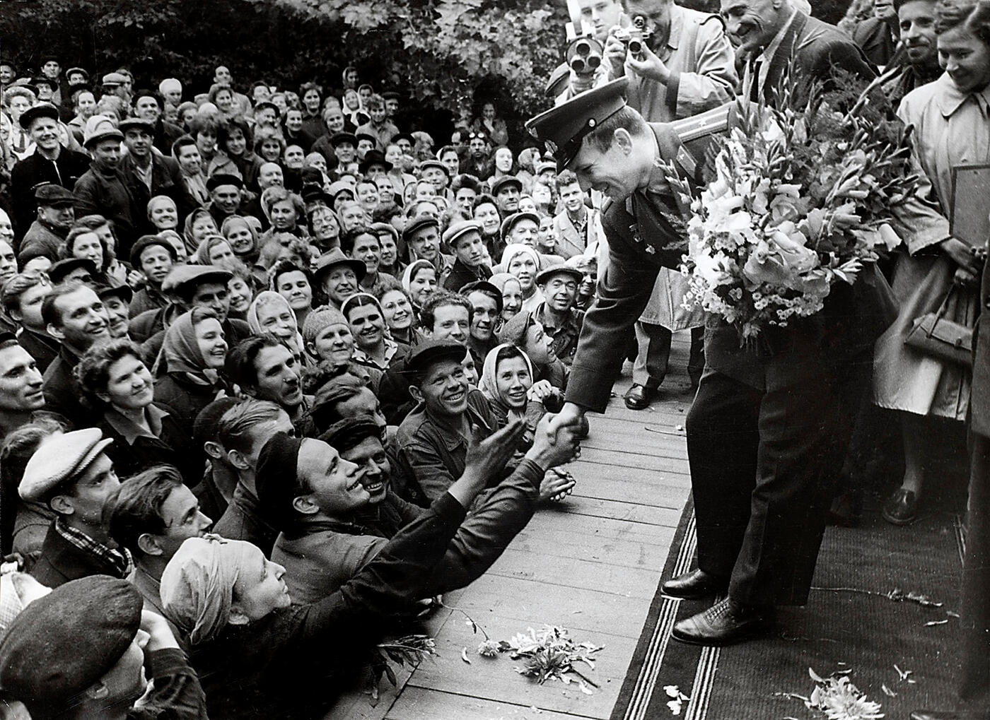 Yuri Gagarin Meeting Workers at the Foundry “Stankolit”