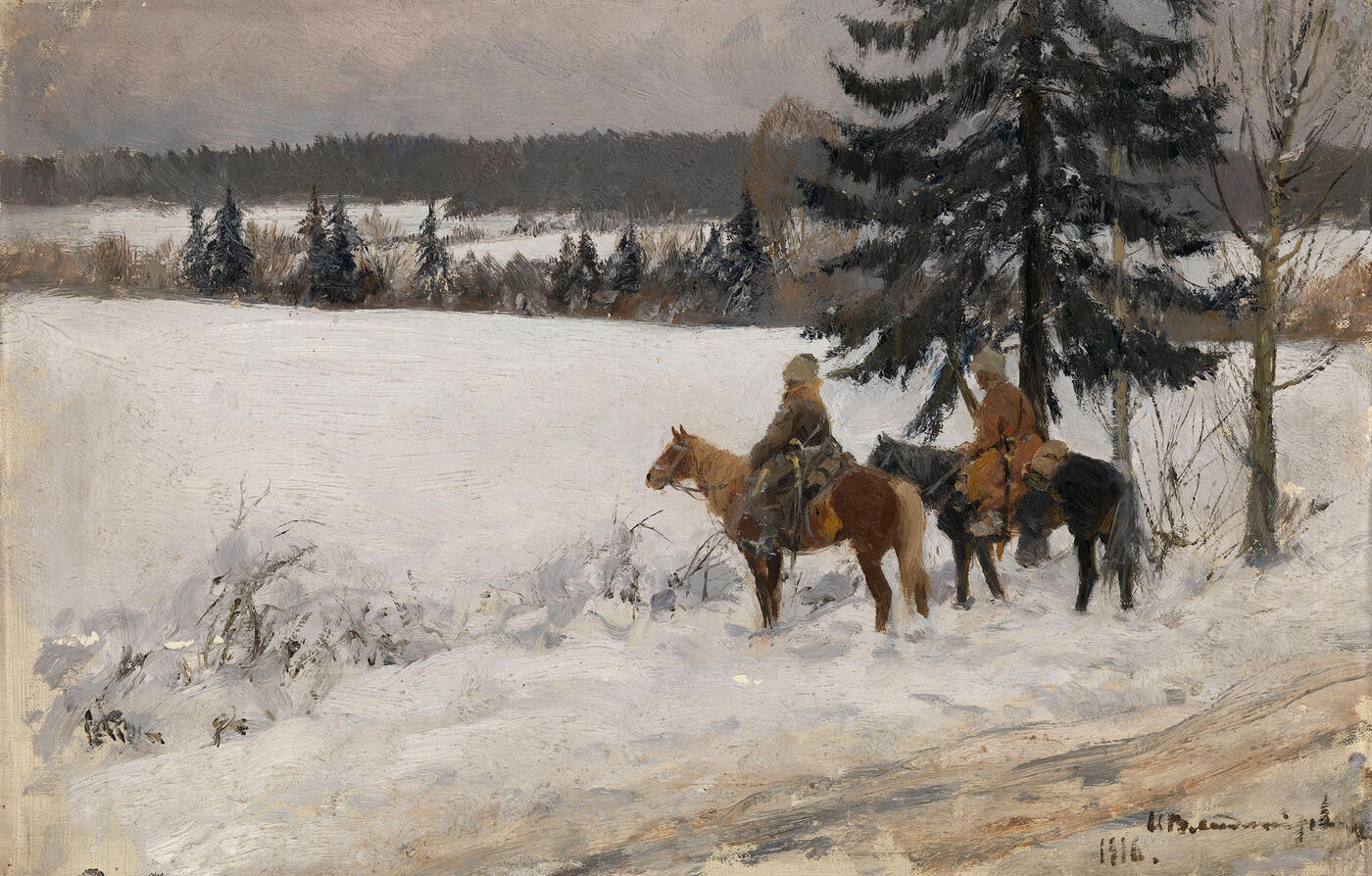 Winter Scene with Two Cossack Horsemen