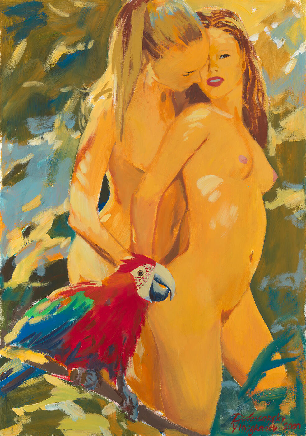 Two Girls with a Parrot
