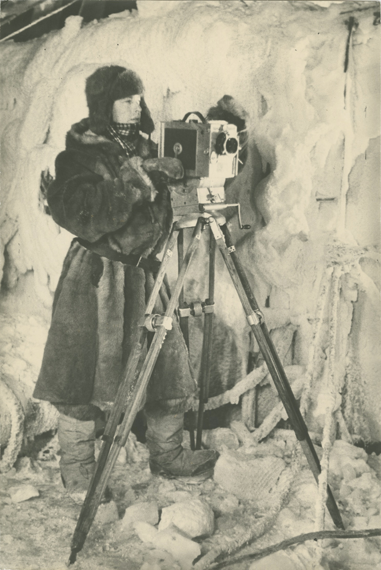 Cameraman Roman Karmen Filming on the Icebreaker "Joseph Stalin"