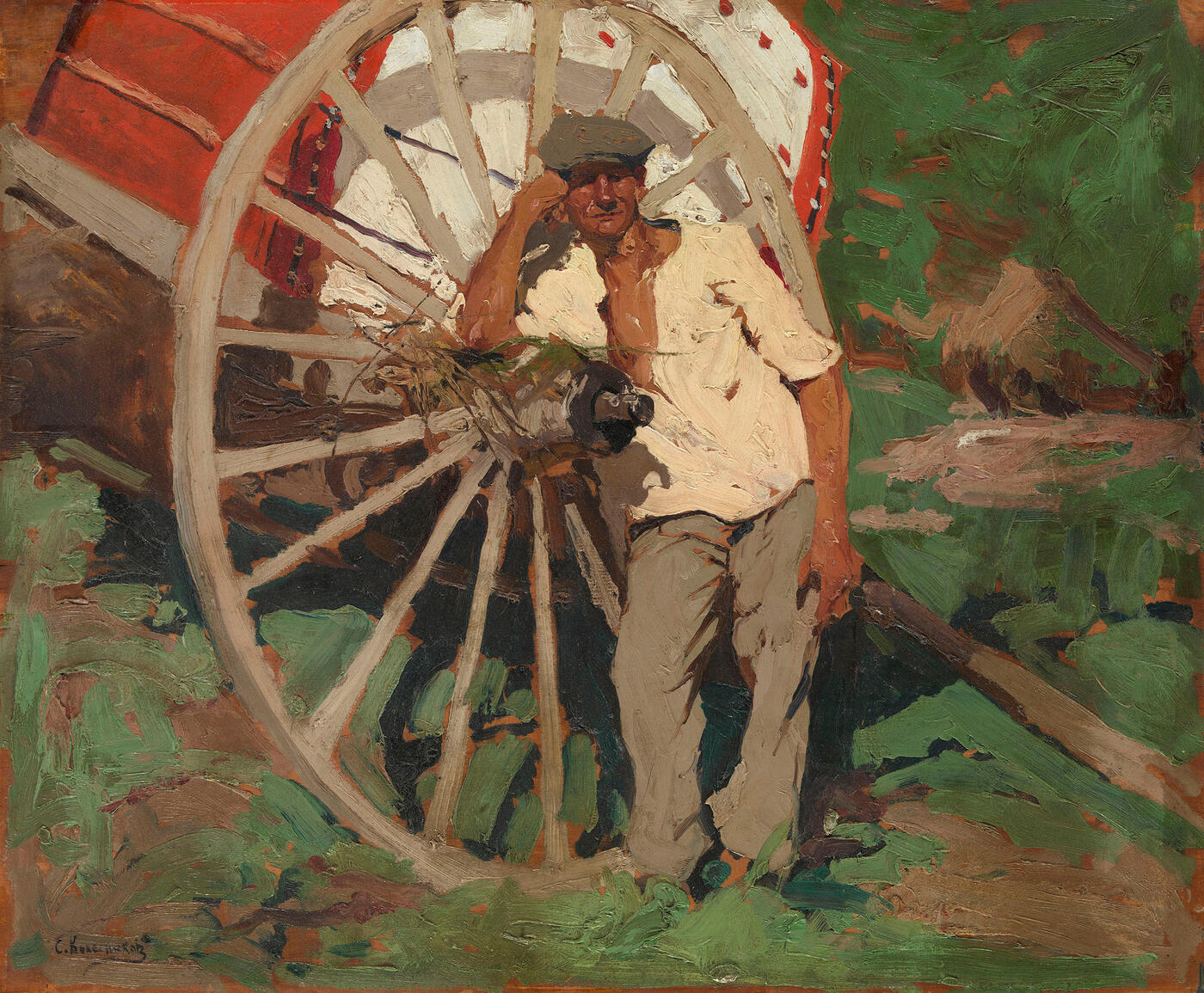 Peasant by a Wagon Wheel